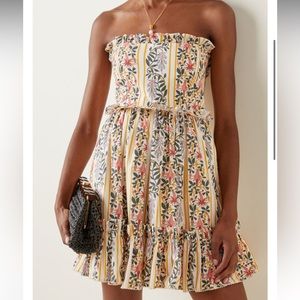 Agua by Agua Bendita Rosa Ruffled Floral Cotton Strapless Mini Dress Size Small